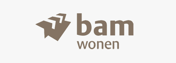 Op een witte achtergrond staat het logo van bam wonen.