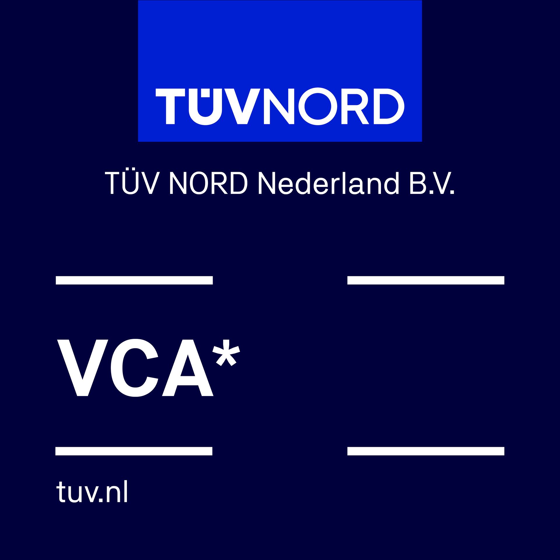 Een blauw-wit logo voor tuv nord nederland bv