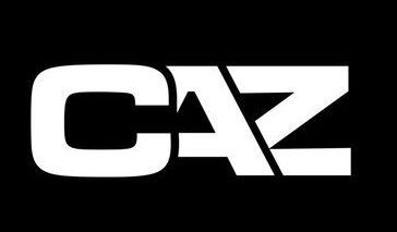 The word caz is written in white on a black background.