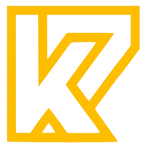 The letter k is in a yellow square on a white background.