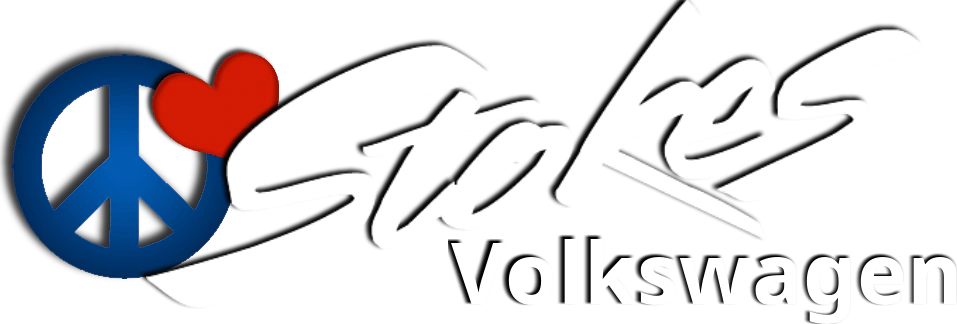 A peace sign with a heart and the words takes volkswagen