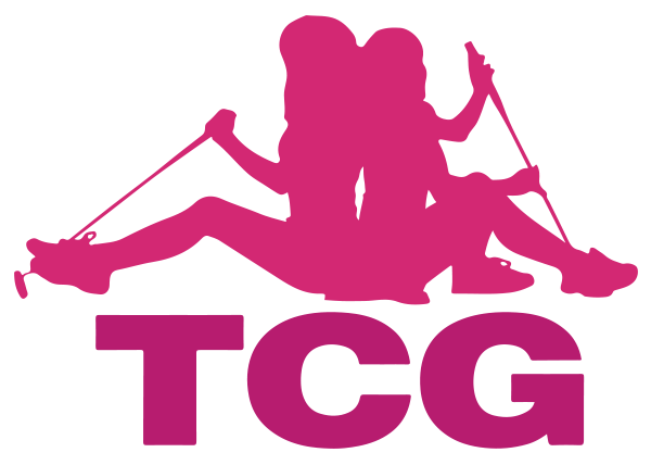 A pink tcg logo with a silhouette of two people