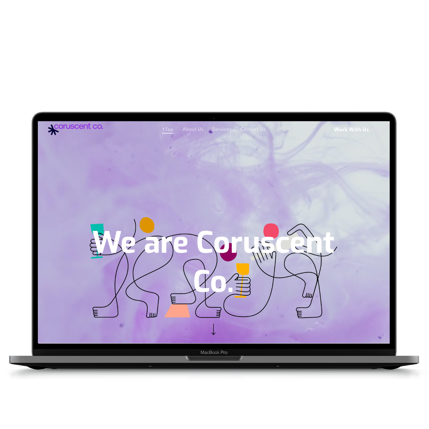 A laptop with a purple background and the words `` we are coruscent co '' on the screen.