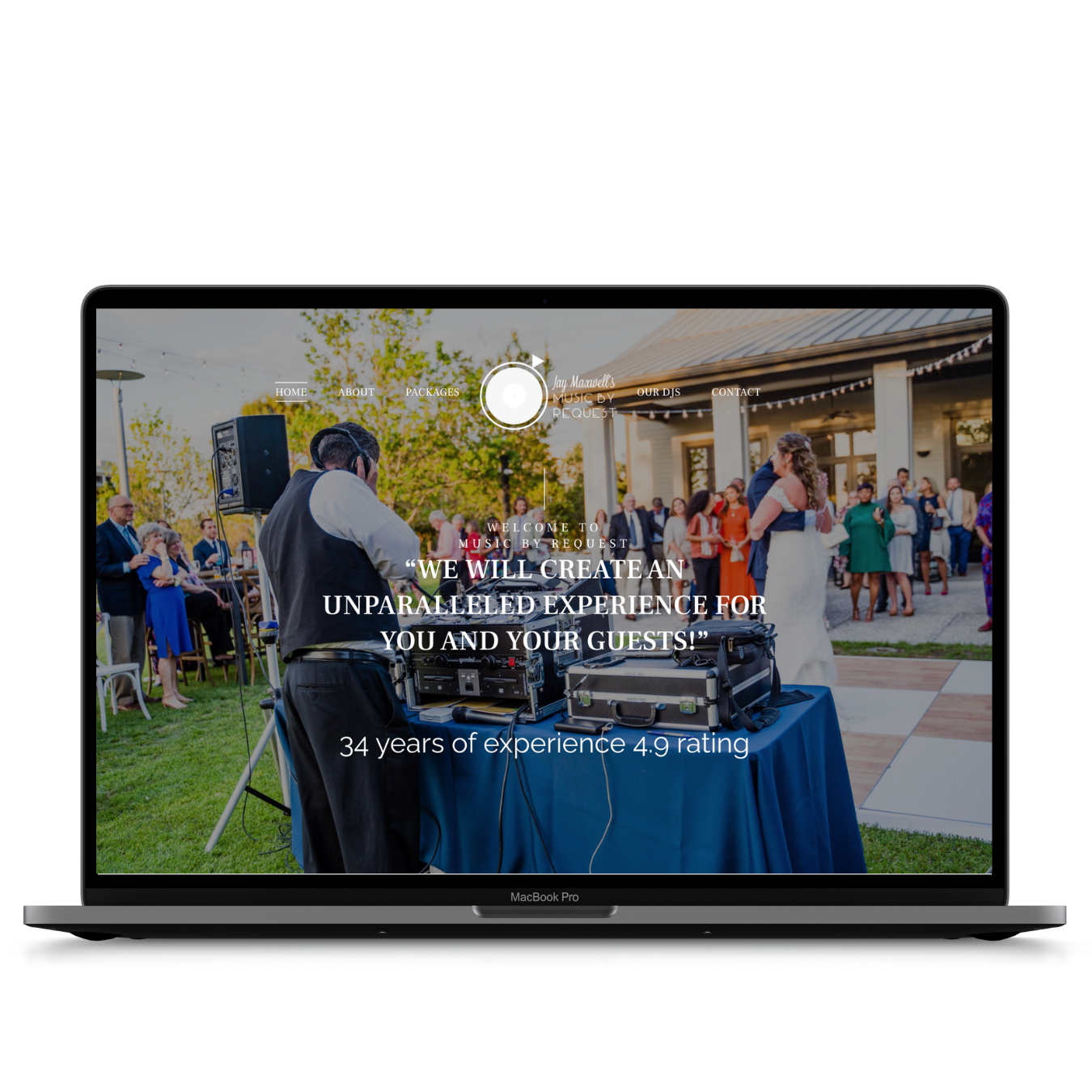 A laptop with a picture of a dj on the screen.