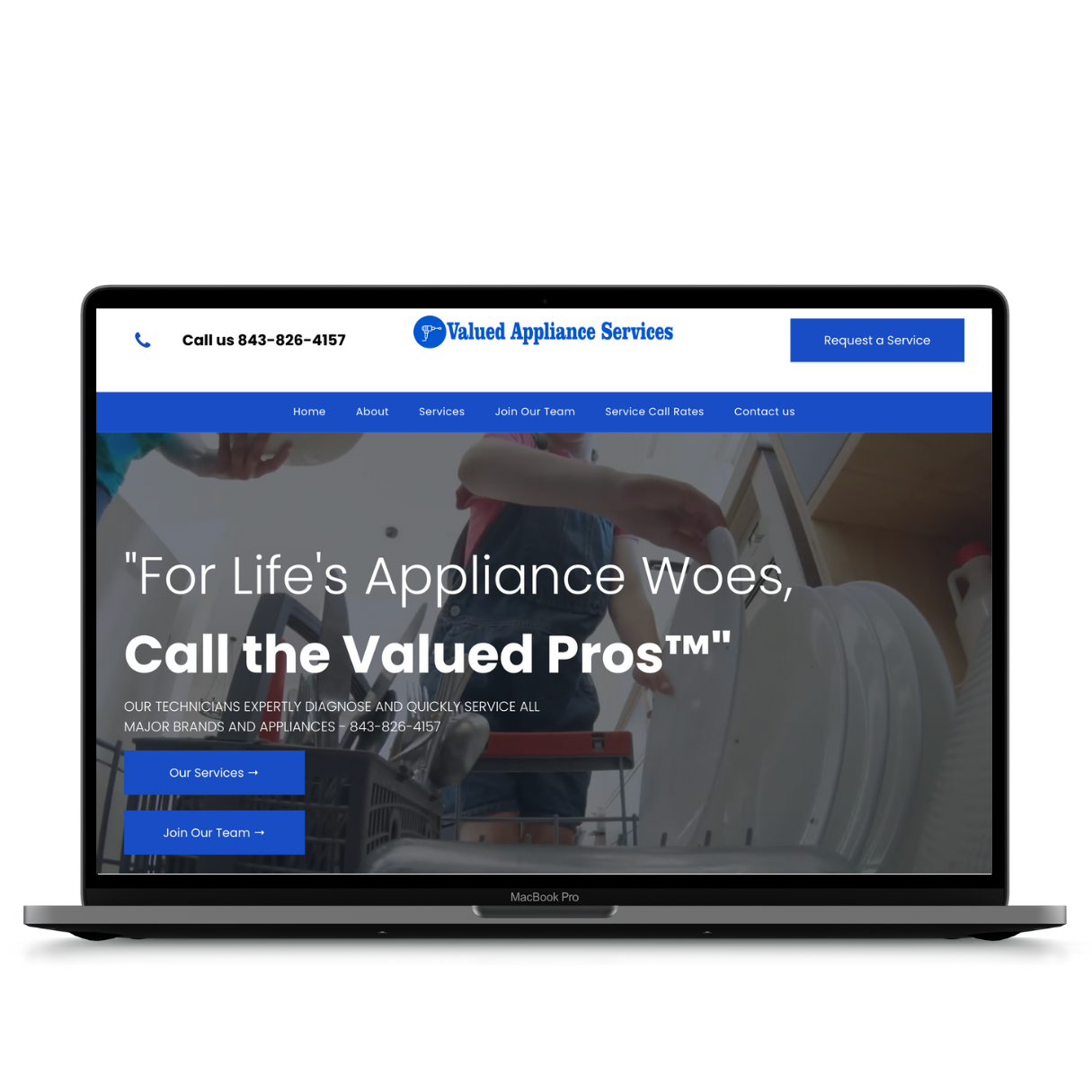 A laptop computer is open to a website for life 's appliance woes.