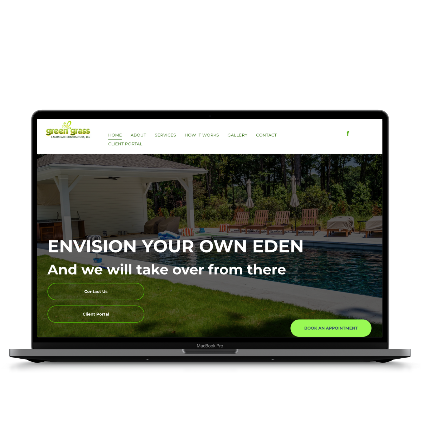 A laptop computer is open to a website that says `` envision your own eden and we will take over from there ''.