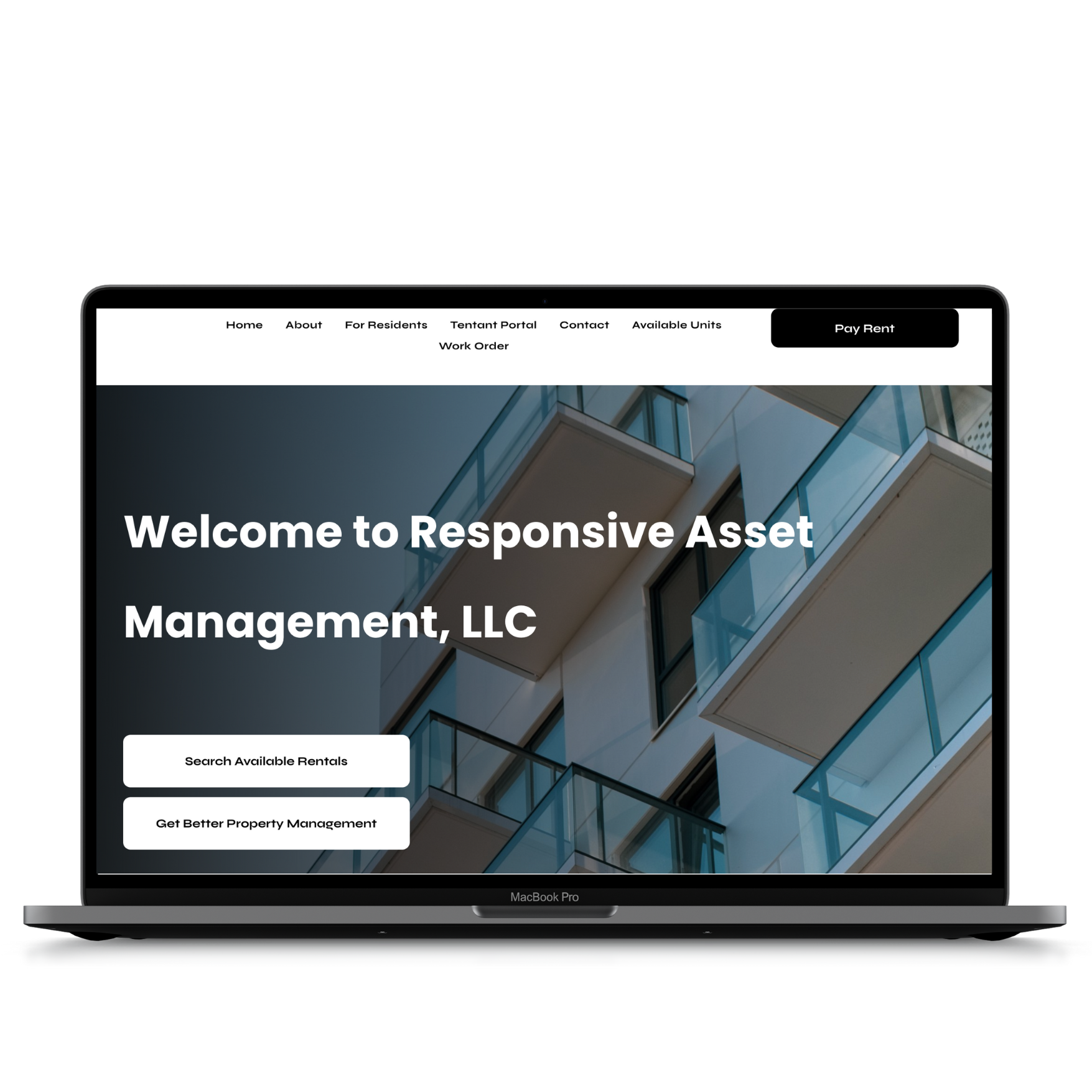 A laptop computer is open to a website for responsive asset management , llc.
