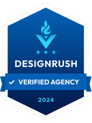 A blue badge that says designrush verified agency 2024