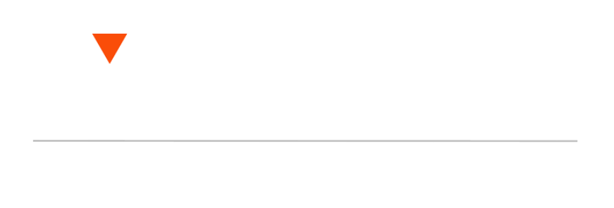 A white line with an orange triangle pointing to the right on a white background.