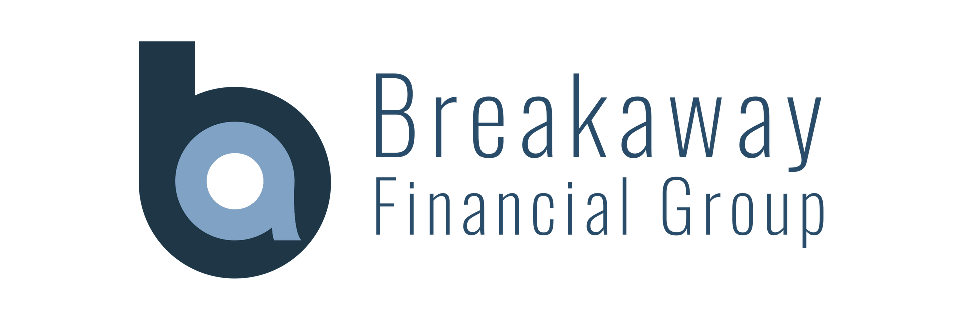 The logo for breakaway financial group is blue and white.