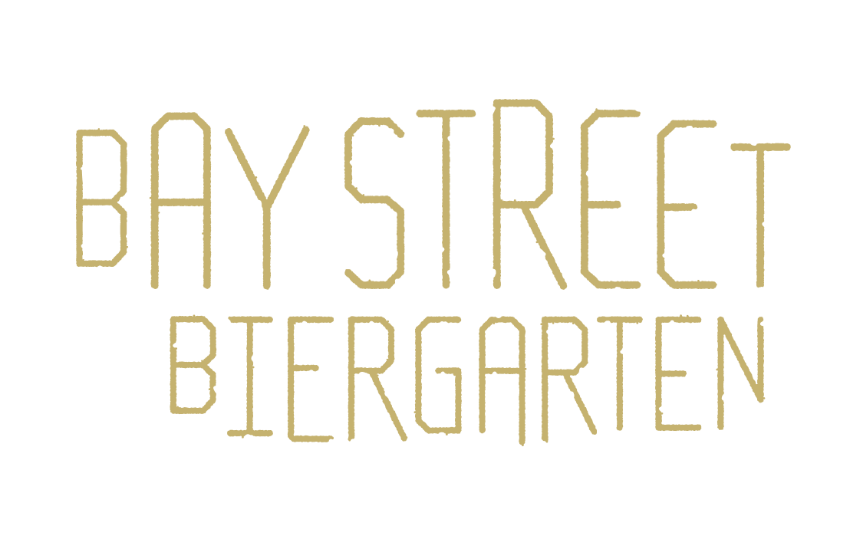 A logo for bay street biergarten is shown on a white background.