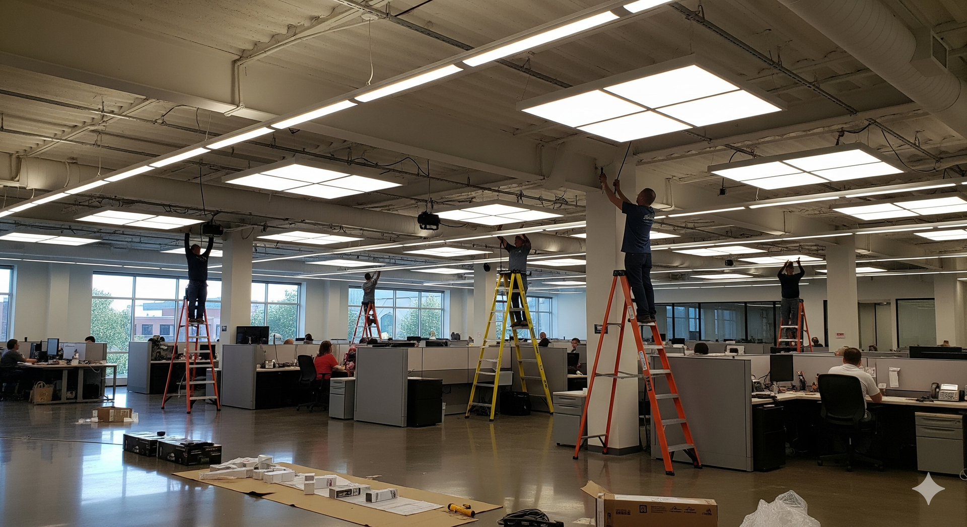 Lighting retrofits in Metairie businesses with modern energy-efficient LED fixtures installed