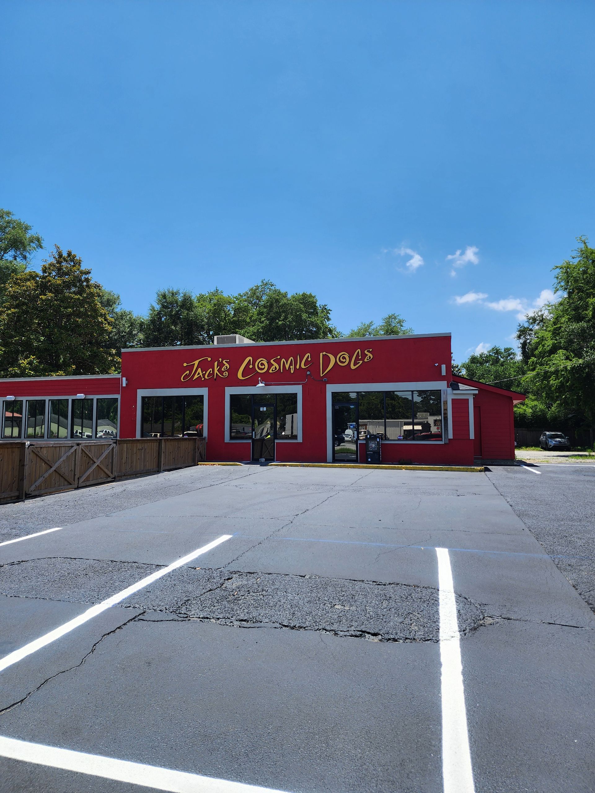 Well-marked parking spaces after professional line striping at a Mount Pleasant restaurant.