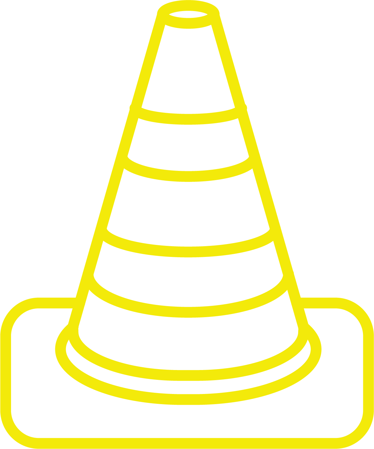A yellow traffic cone on a white background.