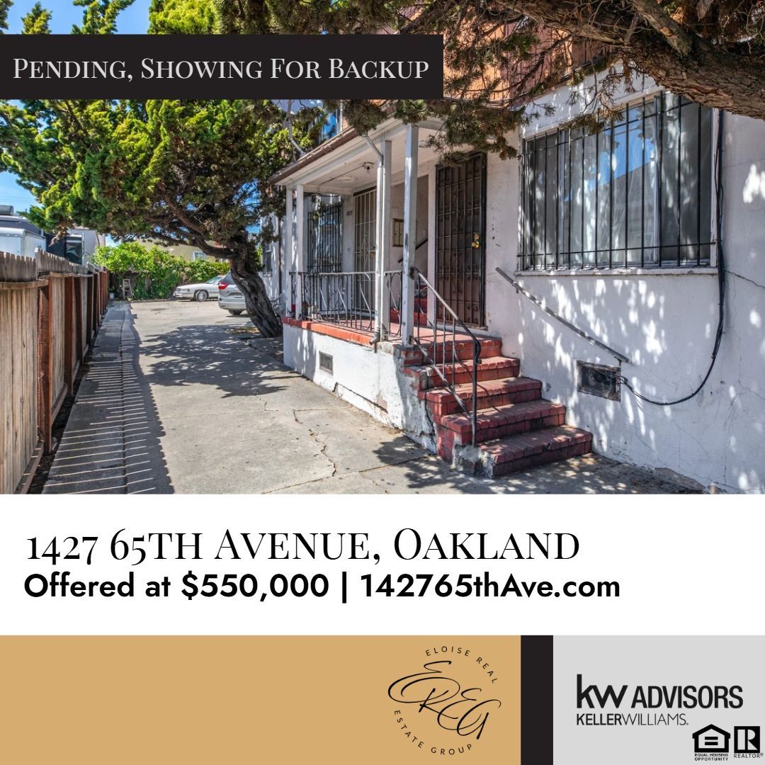 Real estate listing information graphic for 1427 65th Ave, Oakland. Caption reads