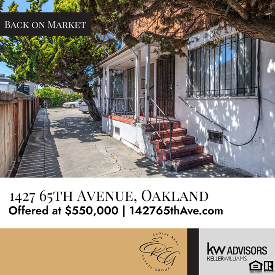 Real estate listing: 1427 65th Avenue, Oakland, offered at $550,000.  Exterior view of a house. 