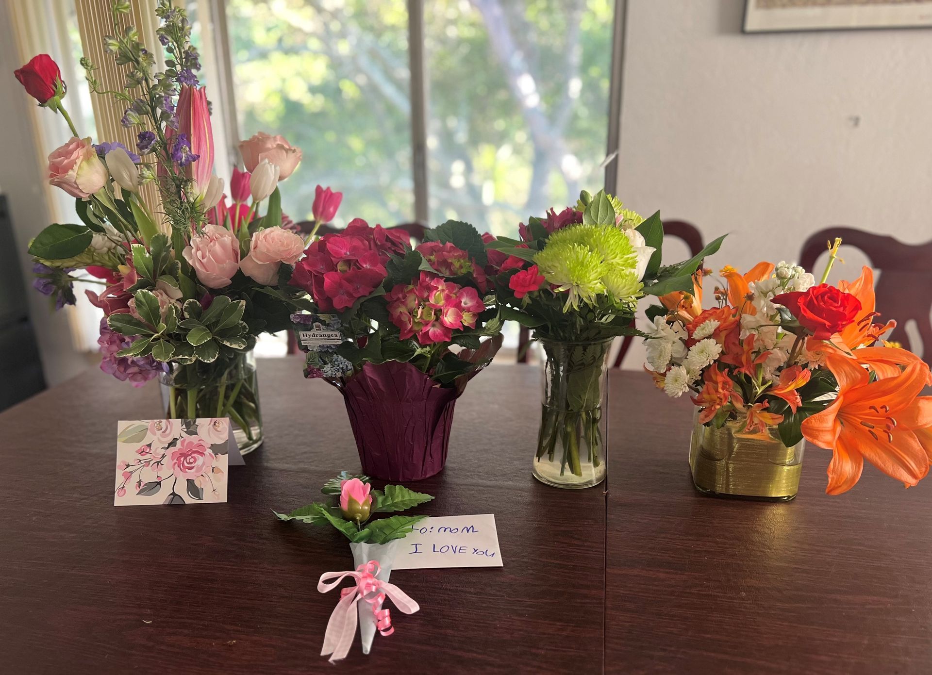 Four bouquets of flowers from Mothers Day.