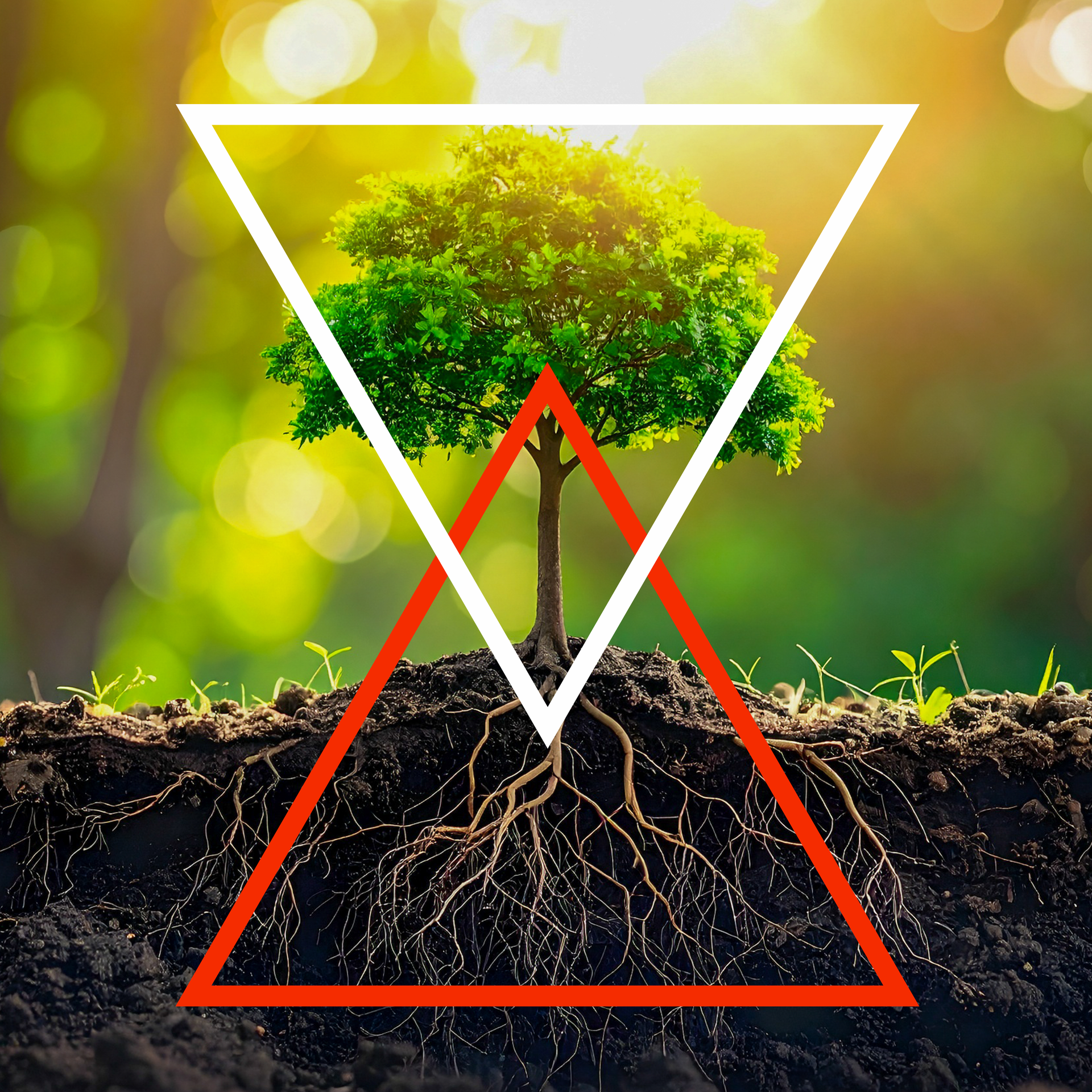 Logo, je ziet de maan - de opkomende zon en de aarde.