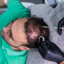 Man having a hair regrowth treatment