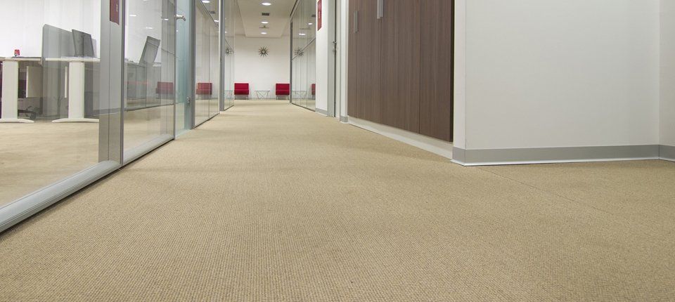 A carpeted office space 