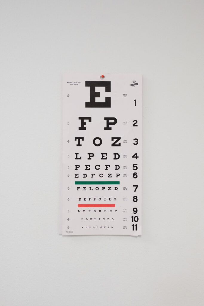 Snellen chart used to measure visual acuity.