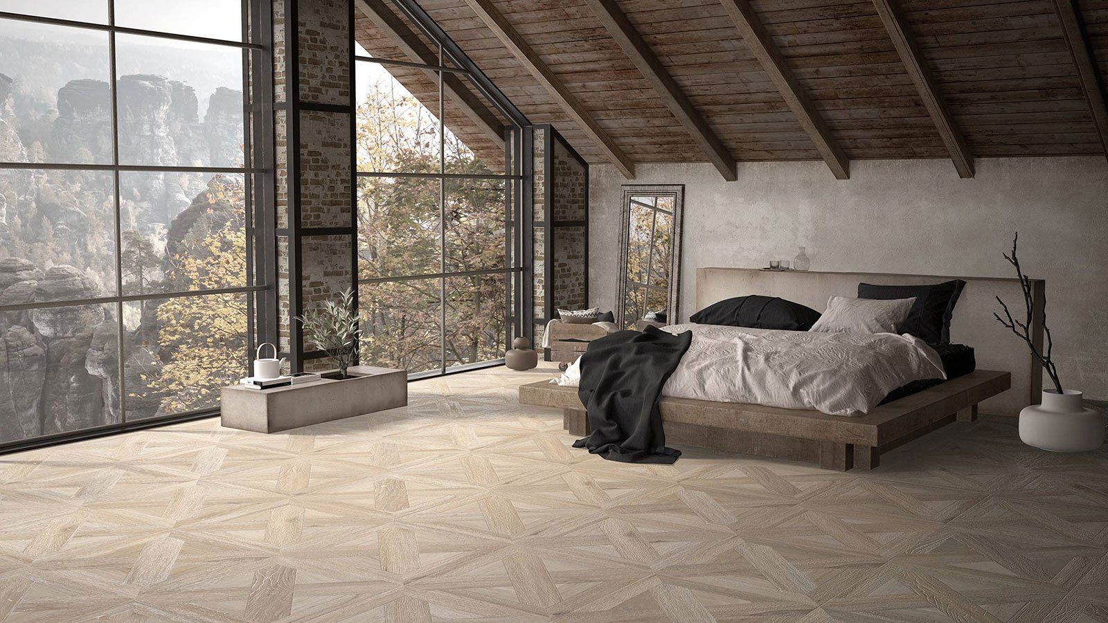 Wood Effect Porcelain Tile in modern bedroom