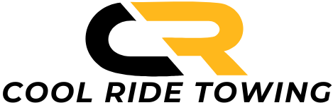 Logo of "Cool Ride Towing" featuring a black "C" and yellow "R" with the company name below.