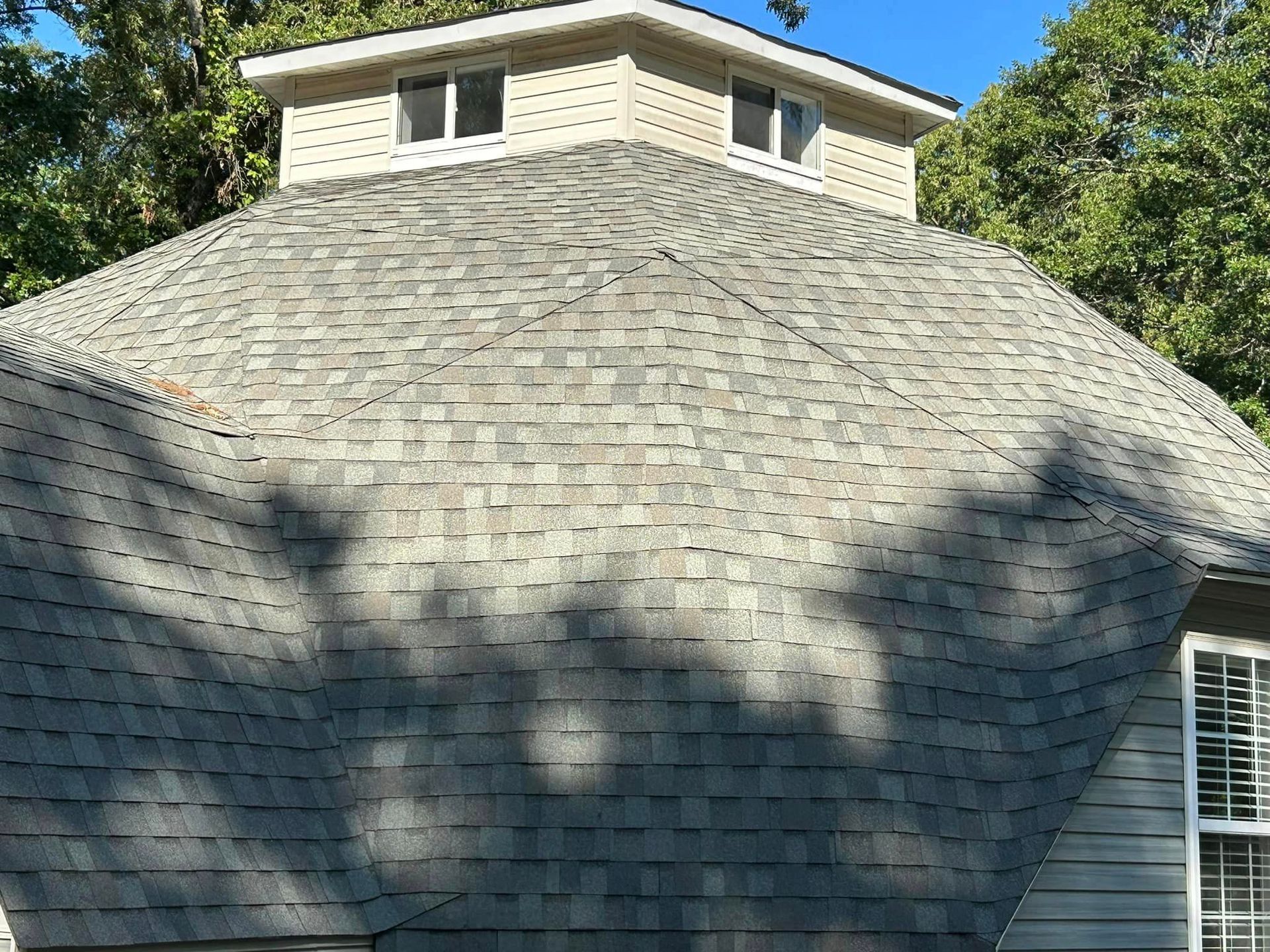 A dome shaped roof of a house with trees in the background