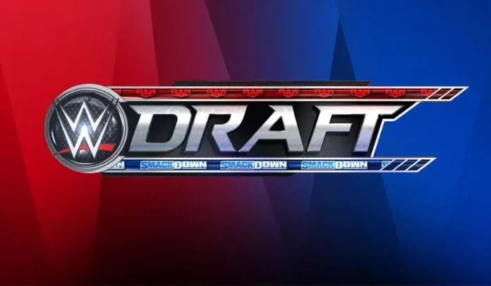 The wwe draft logo is on a red and blue background.