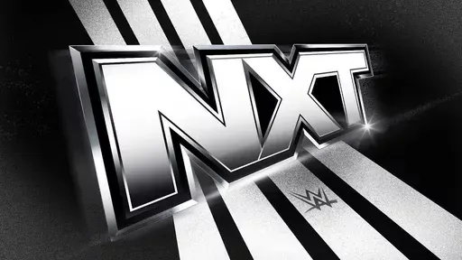 A black and white striped background with the nxt logo