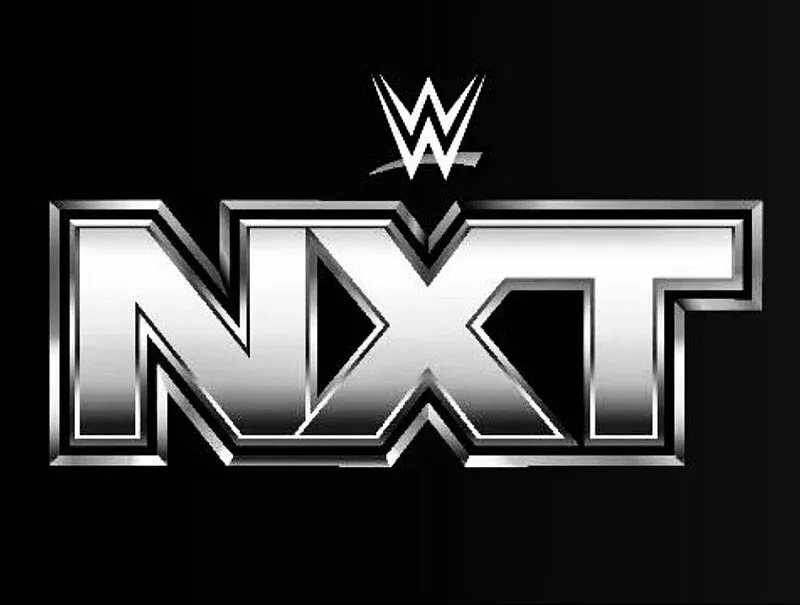 The logo for wwe nxt is silver on a black background
