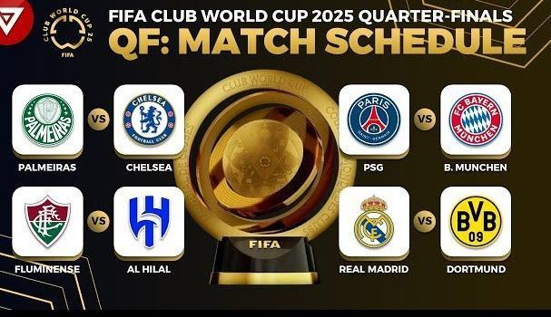 A poster for the fifa club world cup quarter finals match schedule