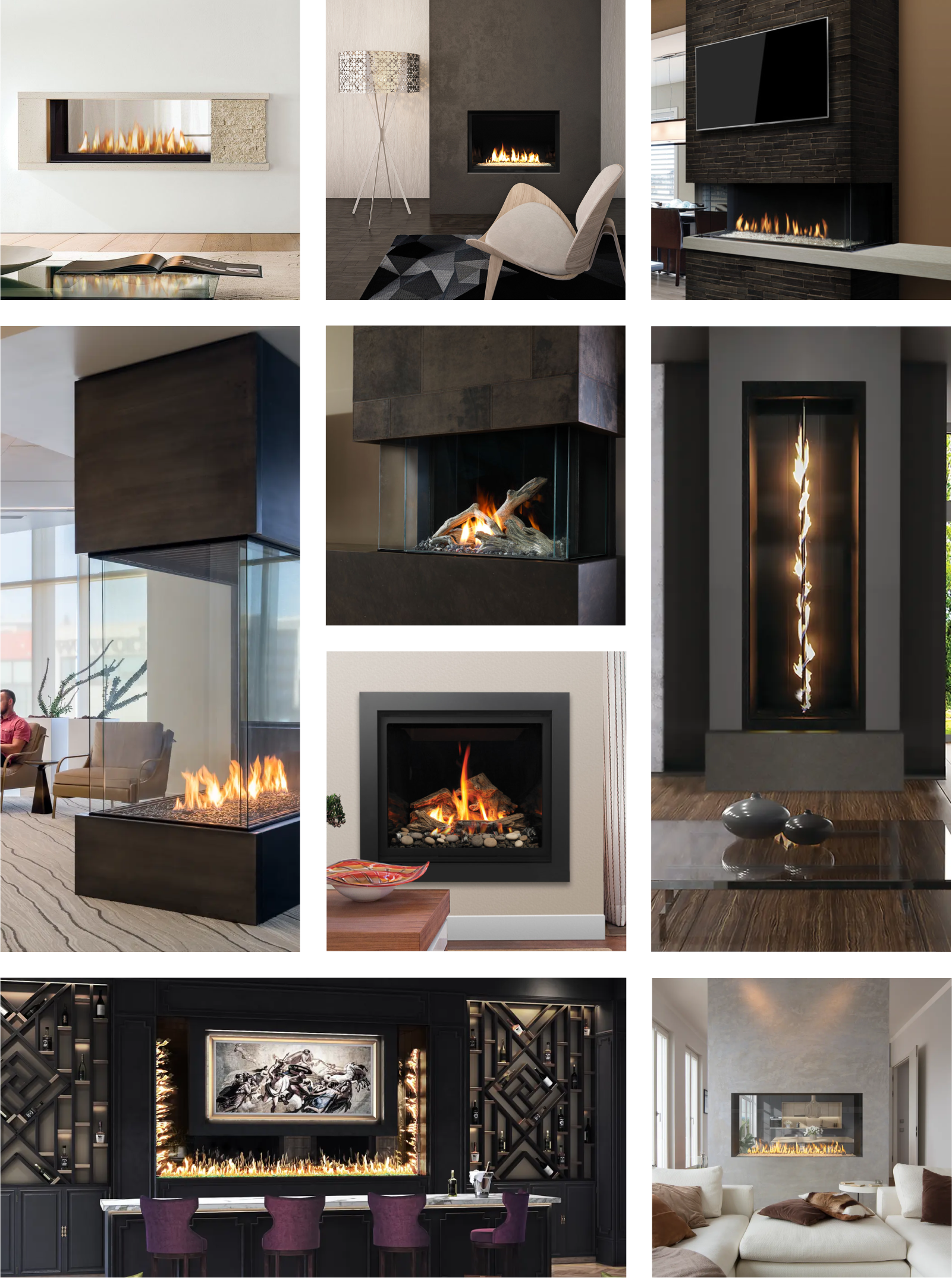 A collage of pictures of a fireplace in a living room