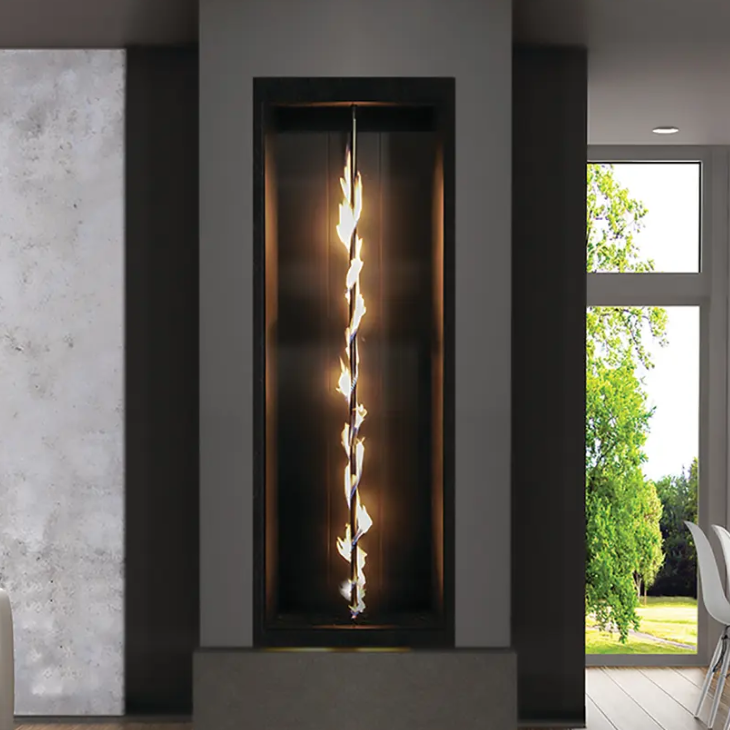 A room with a large light hanging from the ceiling