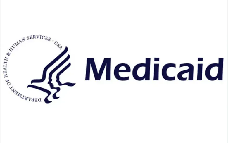 Medicaid logo: blue text and symbol of a stylized bird over the words