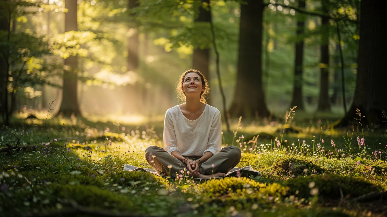 A person sits peacefully in a sunlit forest clearing, symbolizing hope and recovery from mental health challenges such as major depressive disorder and treatment-resistant depression. This serene scene reflects the importance of mental wellness and the potential for effective depression treatments, including innovative therapies like transcranial magnetic stimulation.