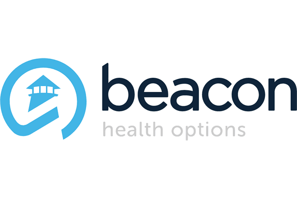Beacon Health Options logo: blue lighthouse icon inside a blue circle, with text 