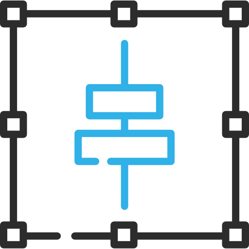 A blue and black icon of a wire in a square.