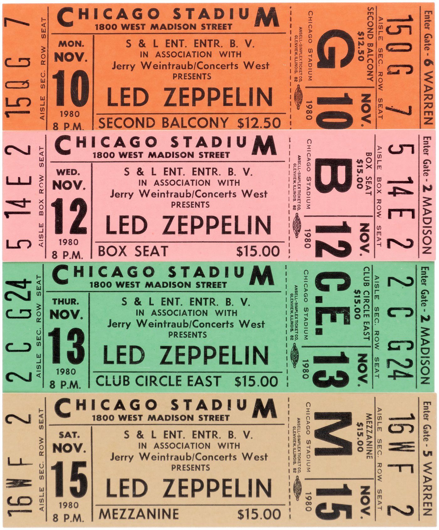 A chicago stadium ticket for led zeppelin on november 13th