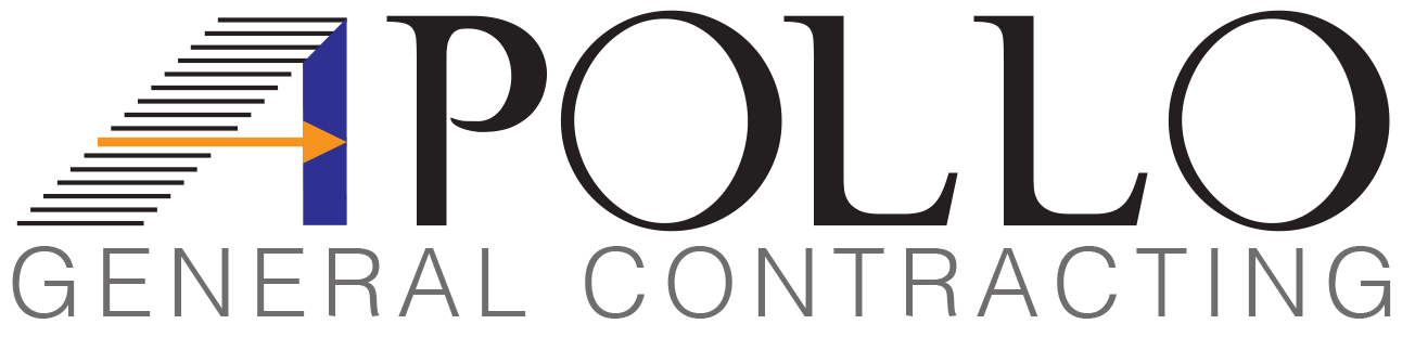 a logo for pollo general contracting with an arrow pointing to the right