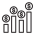 a line drawing of a graph with dollar signs on it .