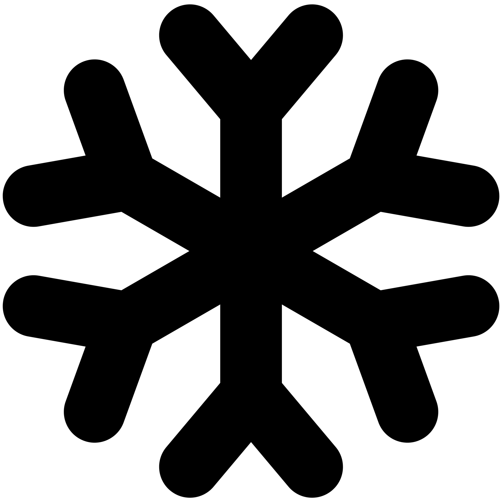 A black and white silhouette of a snowflake on a white background.