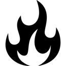 A black and white silhouette of a fire flame on a white background.
