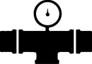 A black and white silhouette of a pipe with a gauge on top of it.