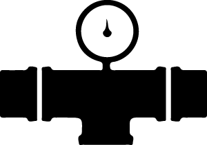 A black and white silhouette of a pipe with a gauge on top of it.