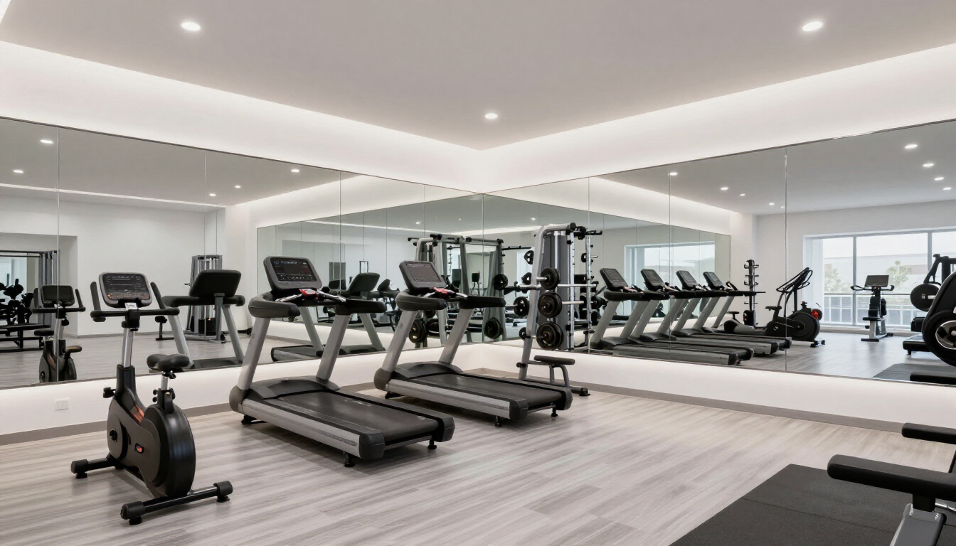 Commercial mirrors installed in a Miami fitness studio