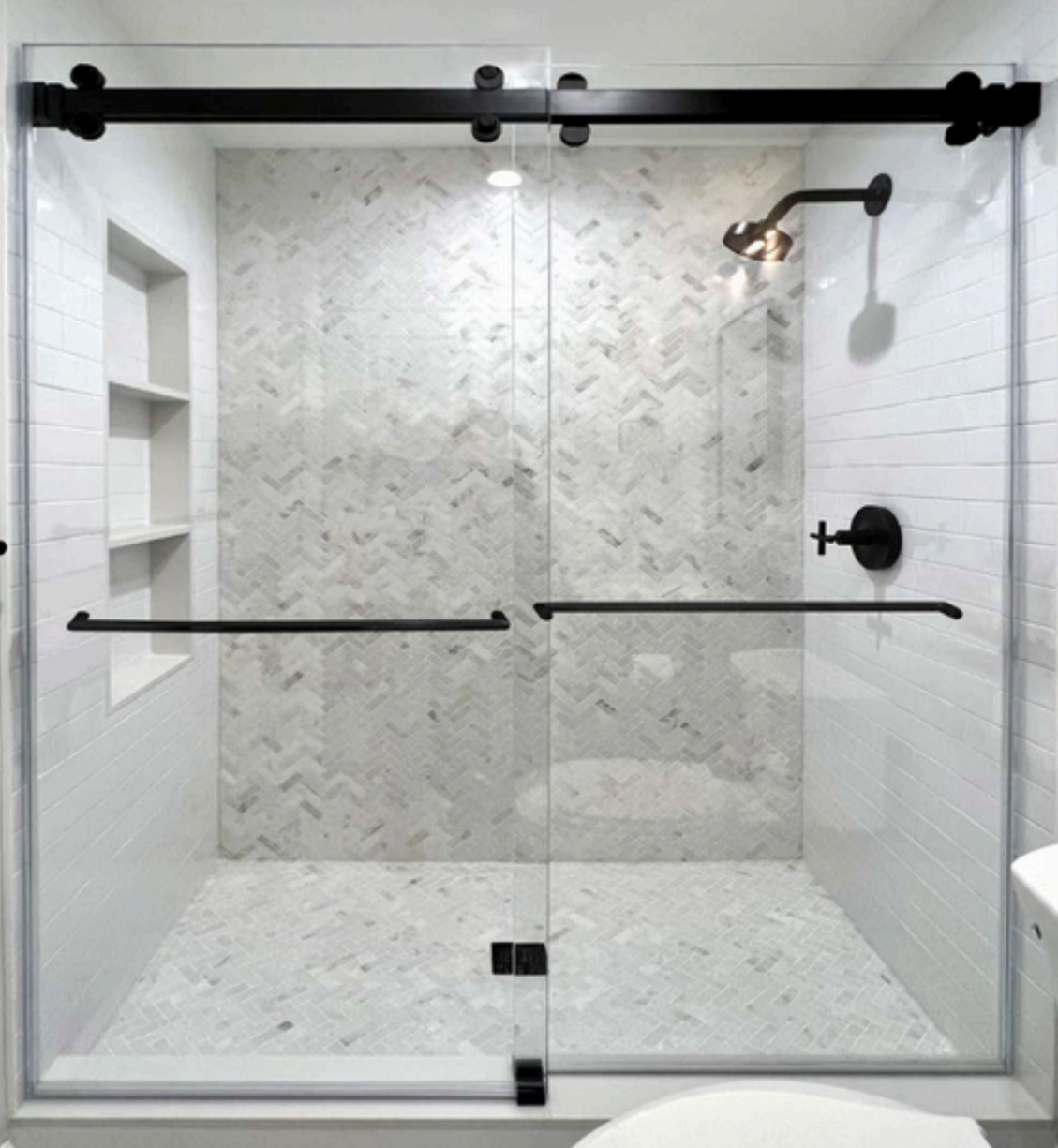 Sliding bypass doors – 
both panels slide past each other