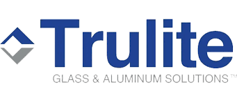 Logo for Trulite: blue text and a geometric shape, tagline reads "Glass & Aluminum Solutions".