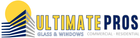 Logo for Ultimate Pros: yellow sun over building graphic, company name in yellow and blue. 