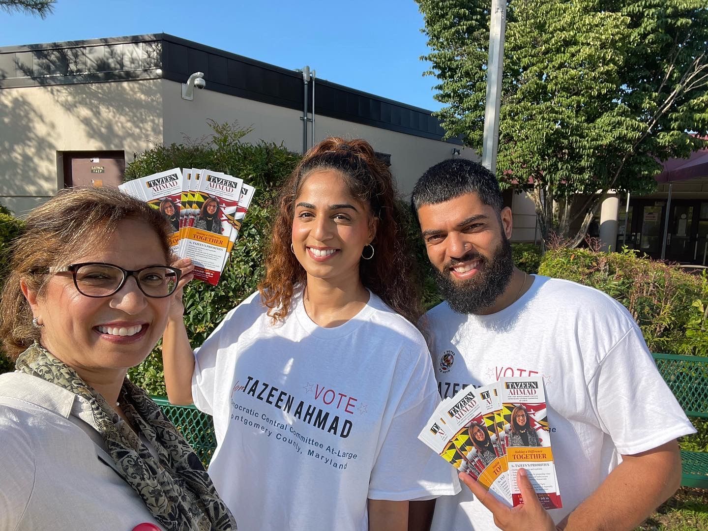 Tazeen Ahmad at a polling station with her children